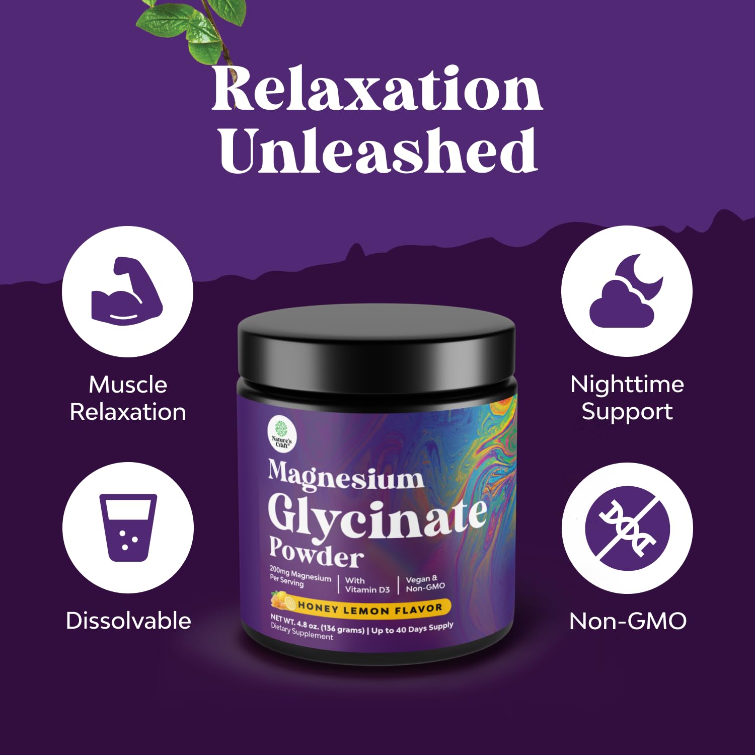 Natures Craft magnesium glycinate powder stirred into water for a gentle magnesium boost.