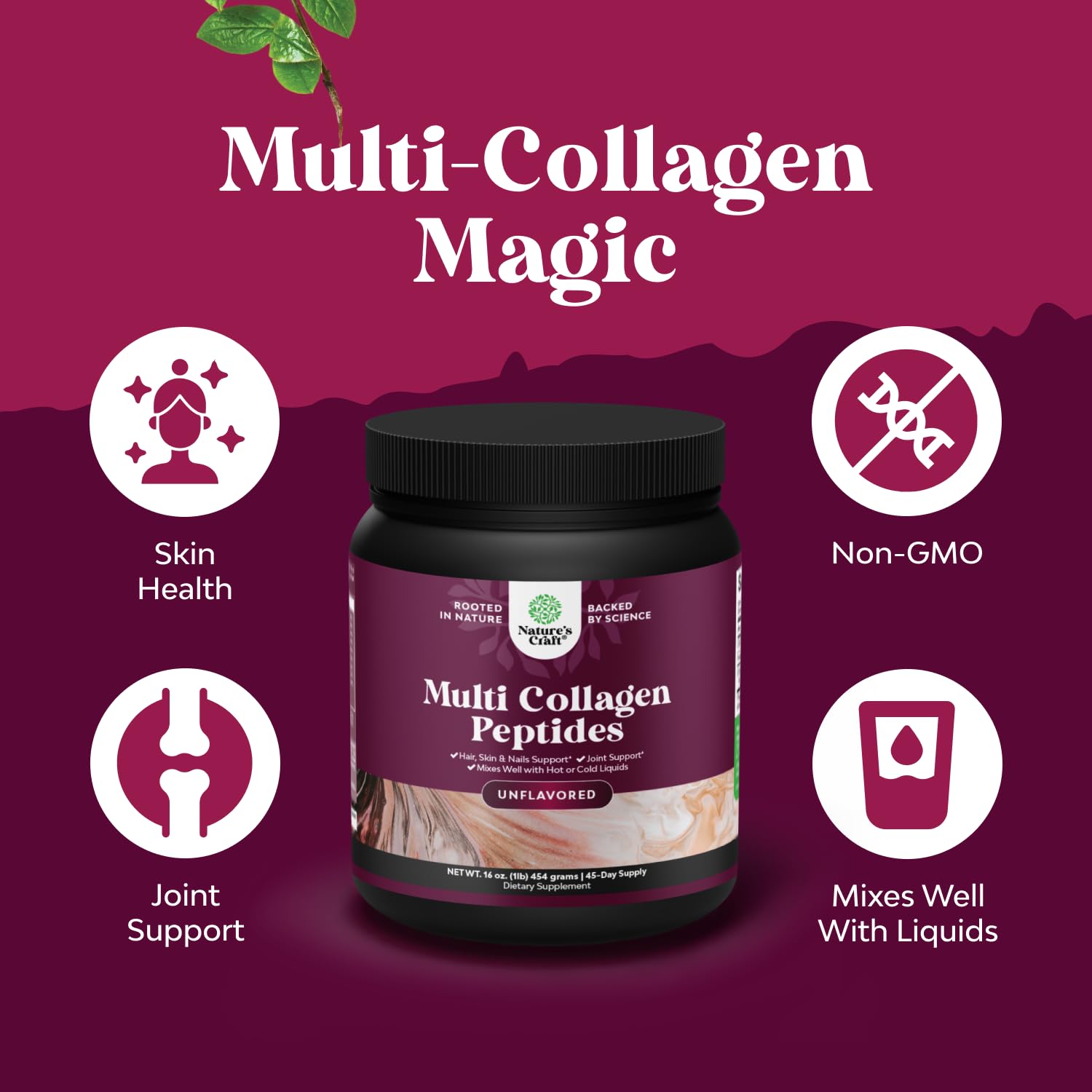 Natures Craft Multi Collagen tub label displaying unflavored formula