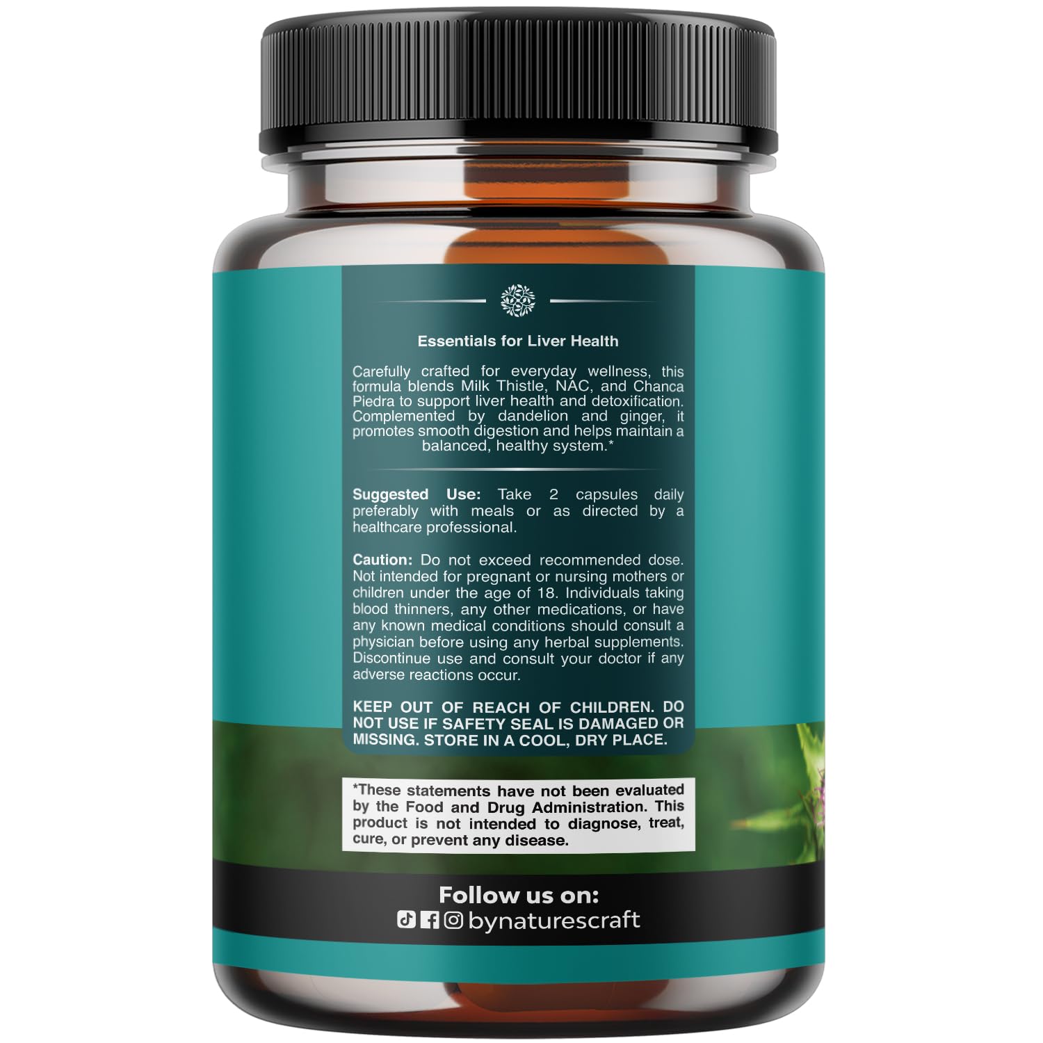 Natures Craft NAC capsules on countertop; convenient daily liver support.
