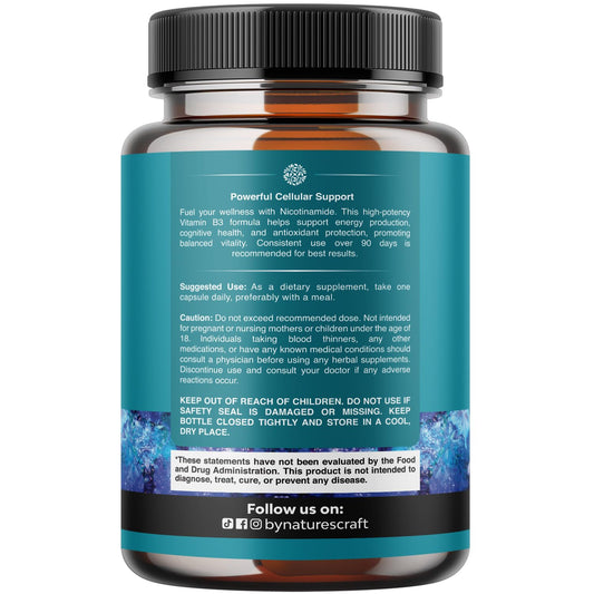 Natures Craft Niacinamide 500mg label close-up shows dosage and branding