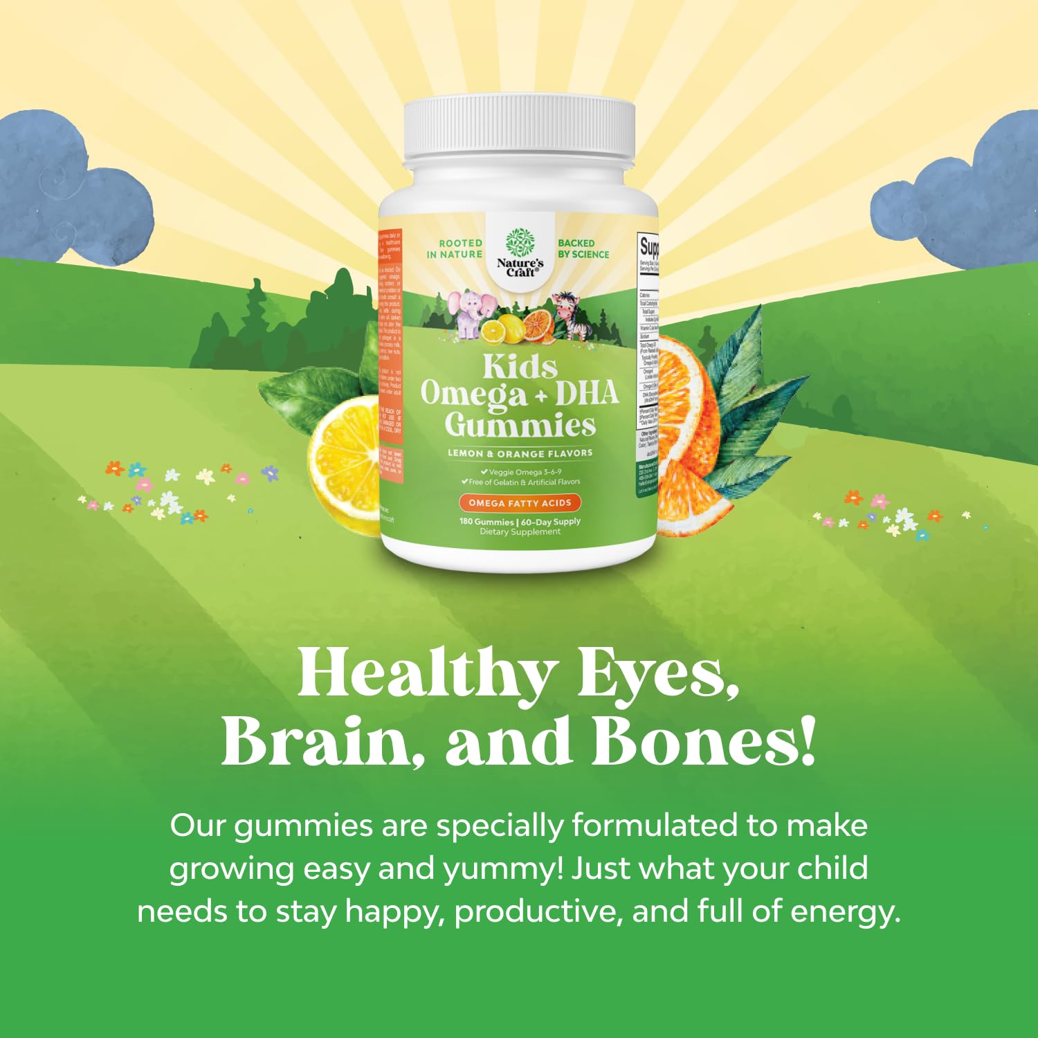 Natures Craft Omega DHA Gummies for Kids algae-based DHA illustration