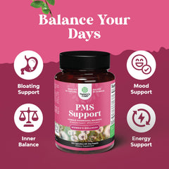 Herbal blend chart for Natures Craft PMS Support featuring chasteberry and black cohosh.