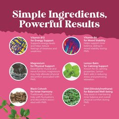 Vitamins B6 and lemon balm noted on Natures Craft PMS Support packaging.