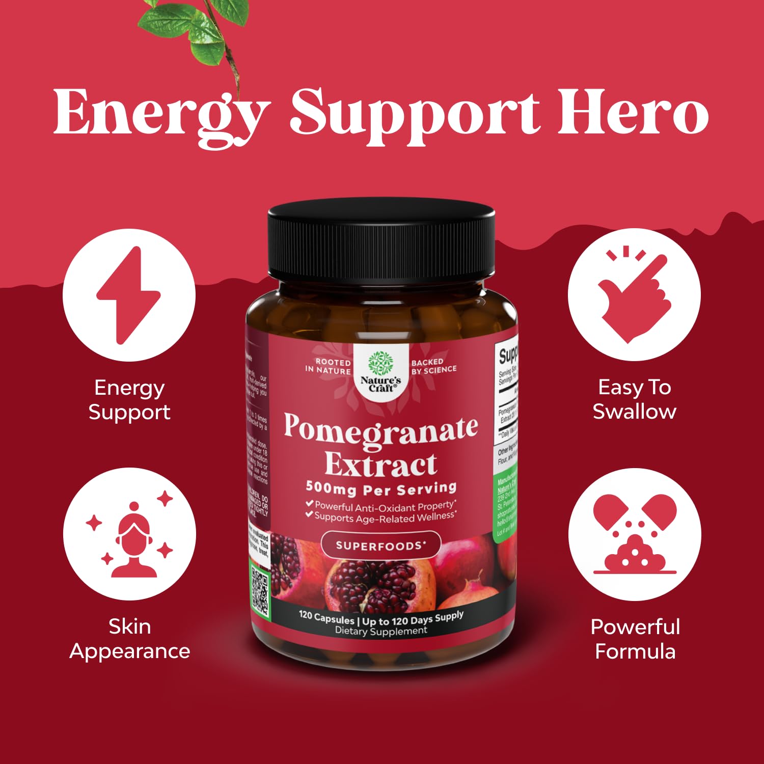 Natures Craft Polyphenols Ellagic Acid Visual highlights rich antioxidant compounds.