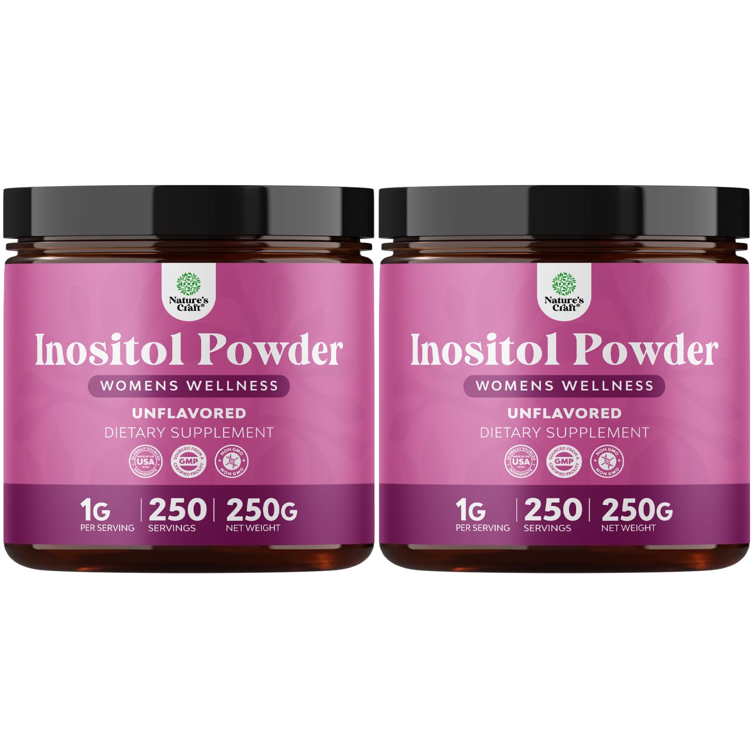 Natures Craft Premium Inositol Powder bottle for daily hormone balance support.
