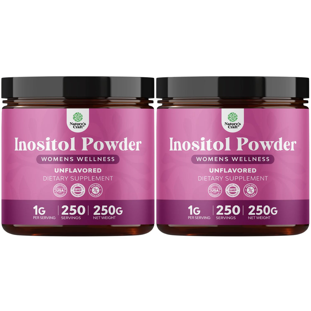 Natures Craft Premium Inositol Powder bottle for daily hormone balance support.