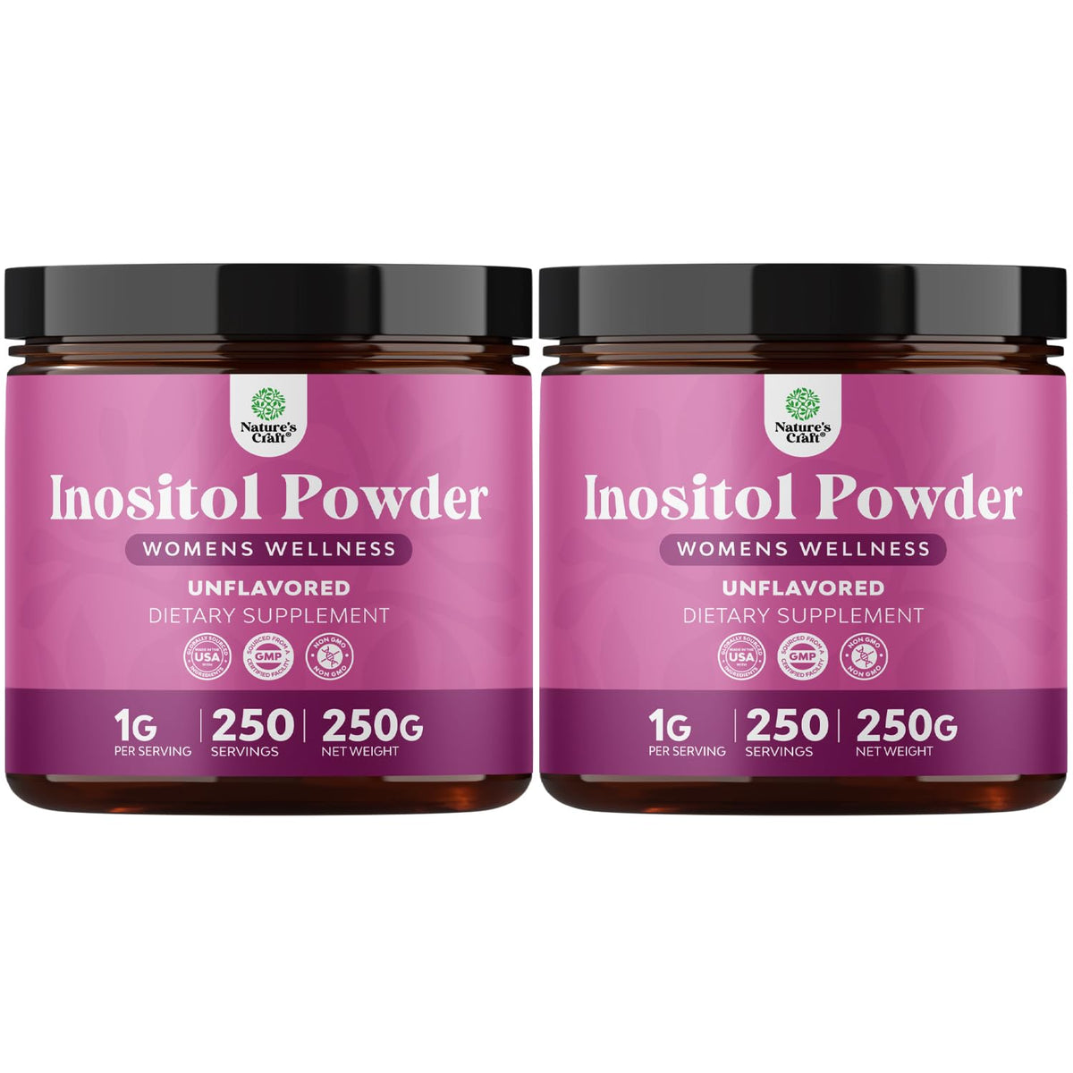 Natures Craft Premium Inositol Powder bottle for daily hormone balance support.