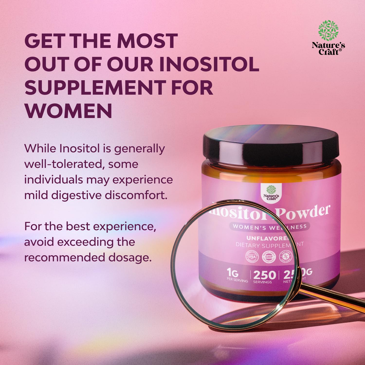 Natures Craft Premium Inositol Powder stirred into smoothie for convenient morning routine.