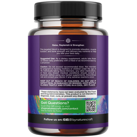Natures Craft Pure Calm bottle back shows ingredients for daily wellness