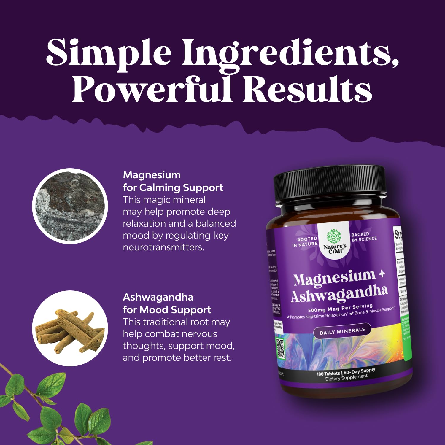 Pure Calm dosage info shows tablets for daily use
