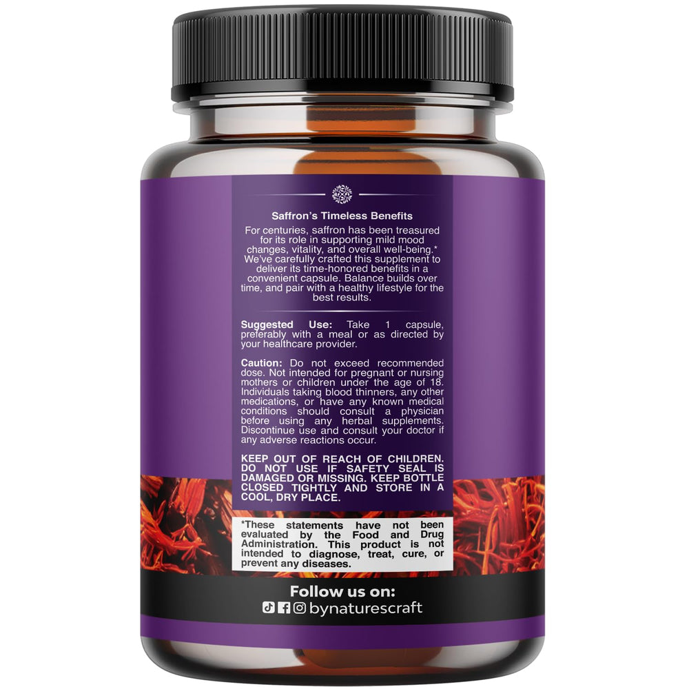 Natures Craft pure saffron extract capsules highlight high-potency saffron.