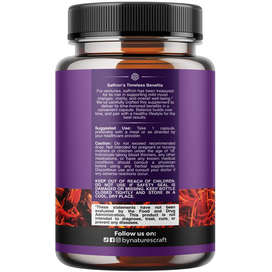 Natures Craft pure saffron extract capsules highlight high-potency saffron.