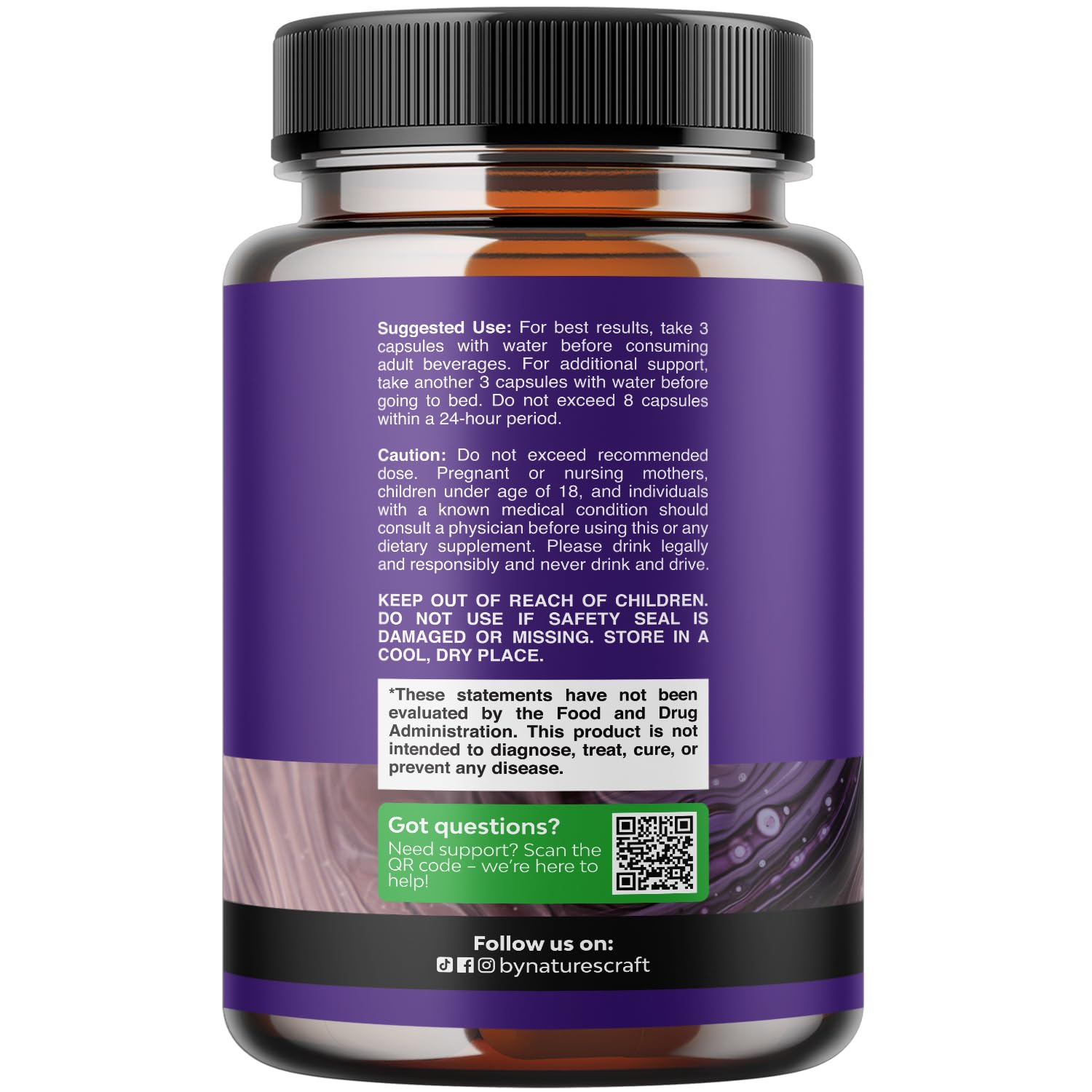 Natures Craft Rehydration Pills bottle back showing ingredients and dosage