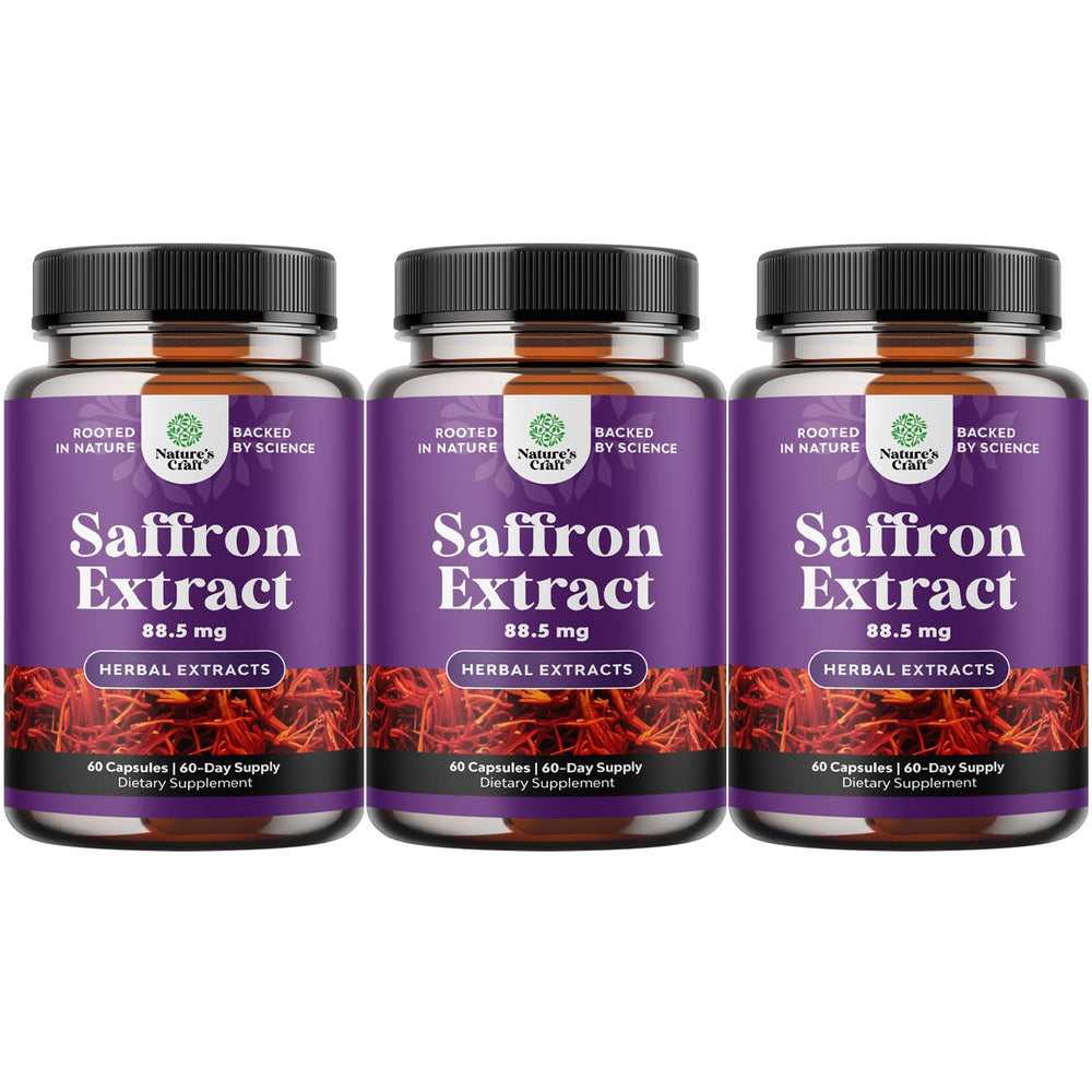 Natures Craft saffron capsules bottle supports daily mood and vitality.