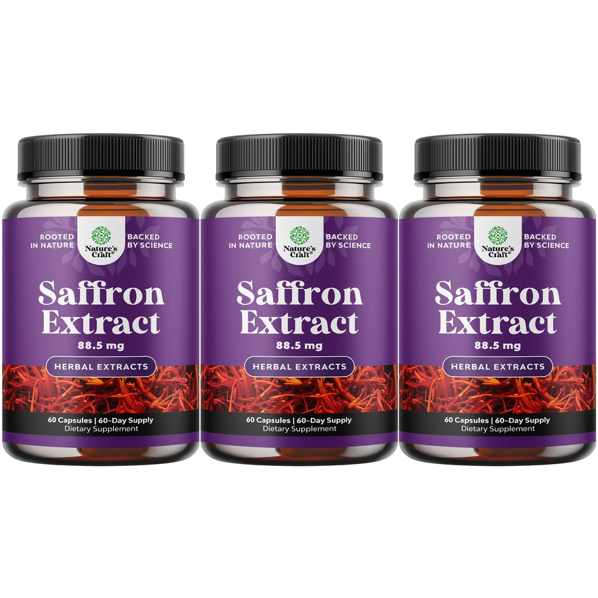 Natures Craft saffron capsules bottle supports daily mood and vitality.