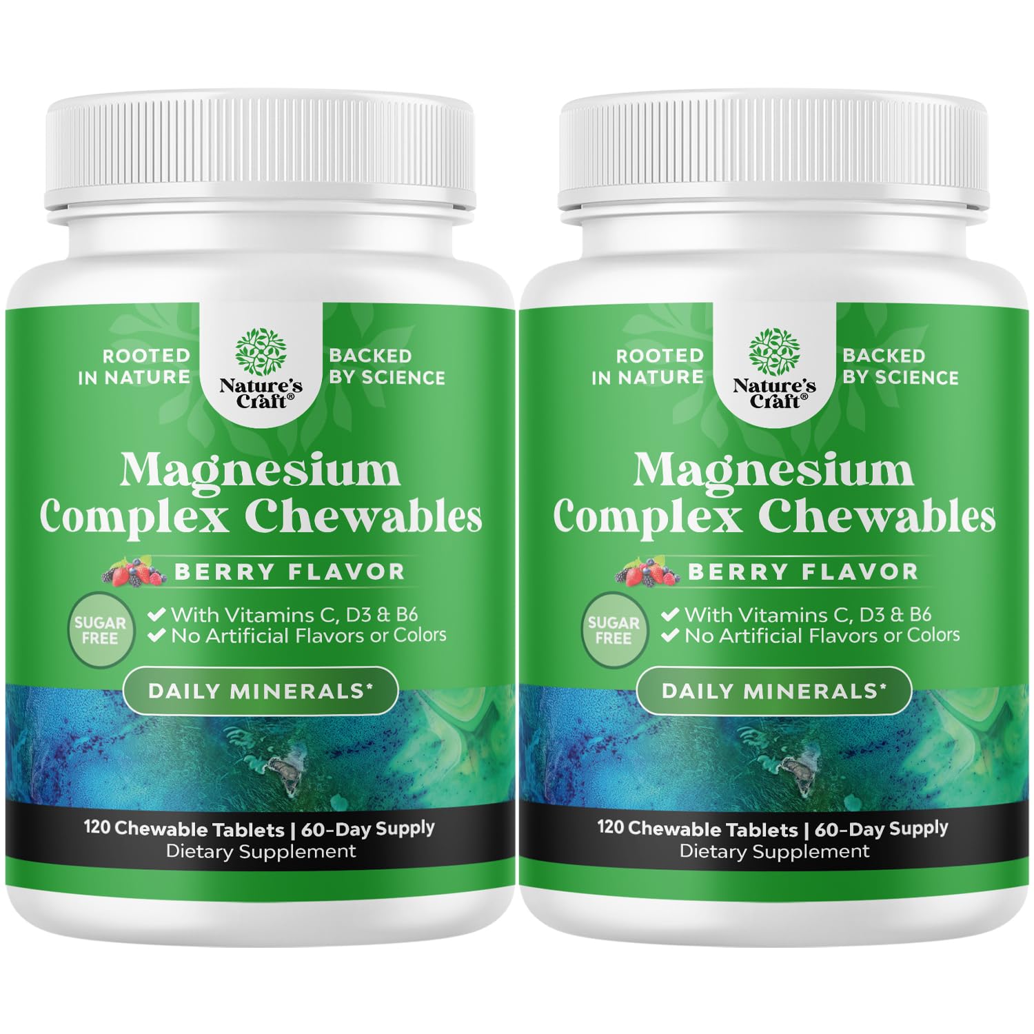 Natures Craft sugar free magnesium chew bottle shows a low sugar daily option