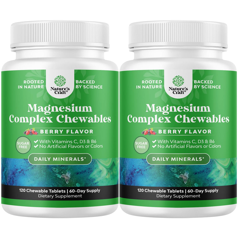 Natures Craft sugar free magnesium chew bottle shows a low sugar daily option