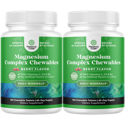 Natures Craft sugar free magnesium chew bottle shows a low sugar daily option