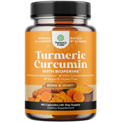 Natures Craft Turmeric Curcumin bottle with Black Pepper improves absorption for joint support