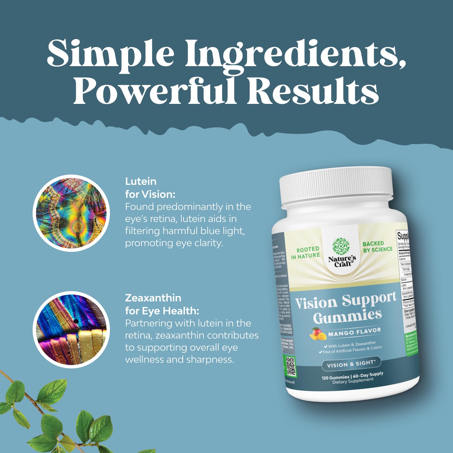 Natures Craft Vision Support Gummies made-in-USA claim on packaging