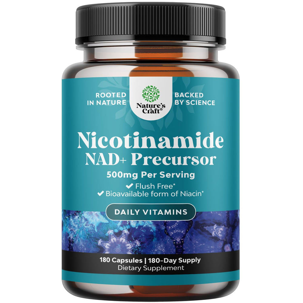 Natures Craft Vitamin B3 Niacinamide 500mg bottle pour for daily energy support