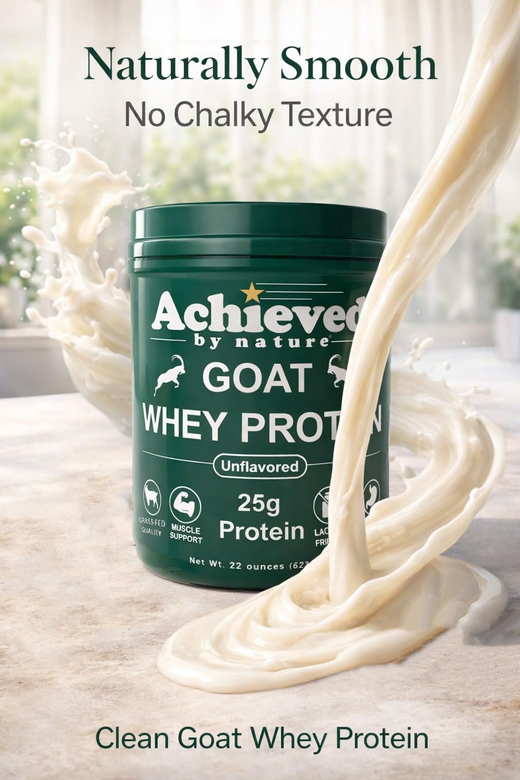 Scooped Nature's Diet goat whey powder ready to blend into recipes