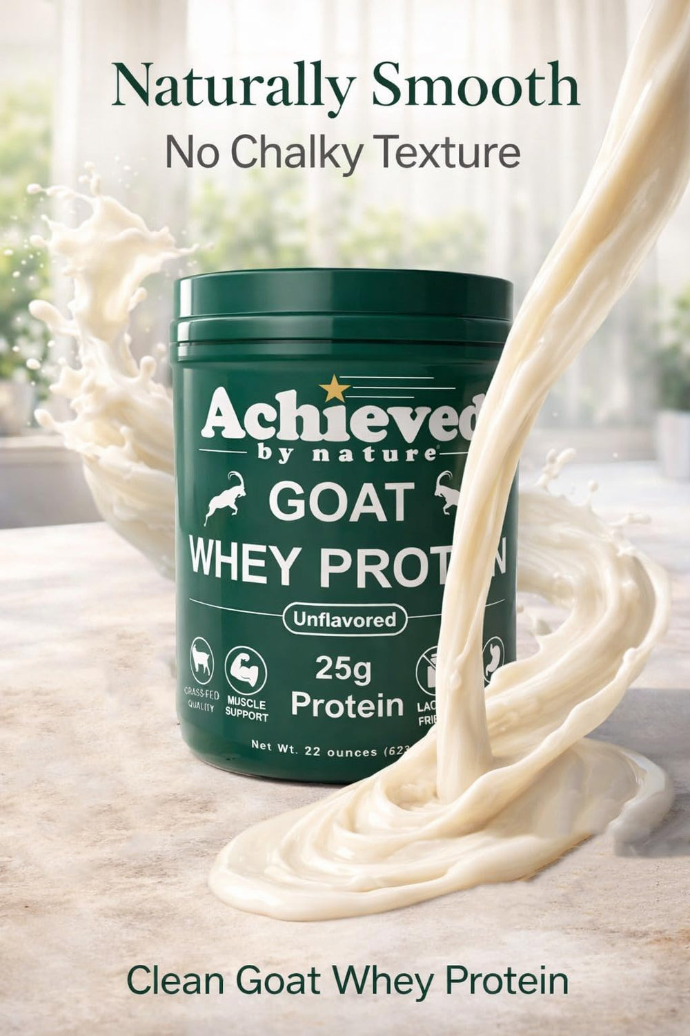 Scooped Nature's Diet goat whey powder ready to blend into recipes
