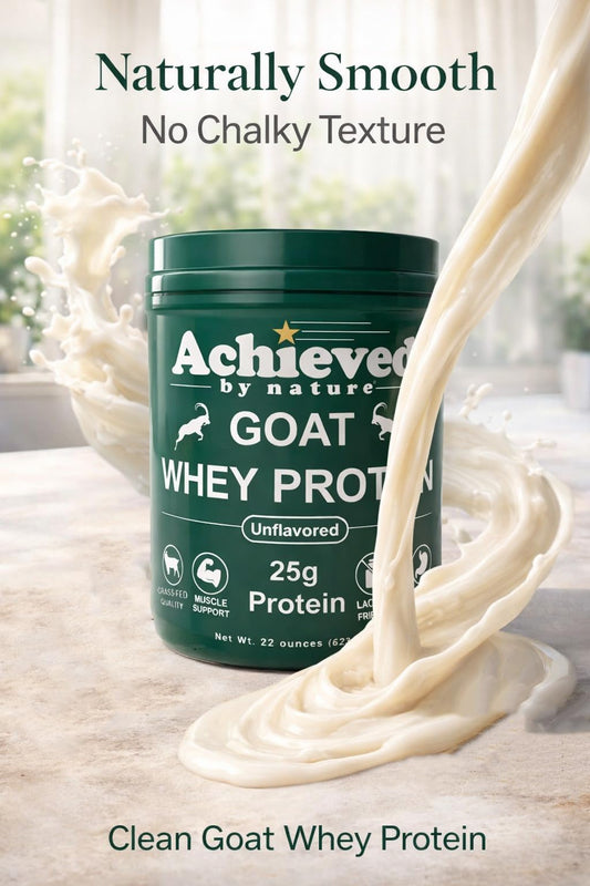Scooped Nature's Diet goat whey powder ready to blend into recipes