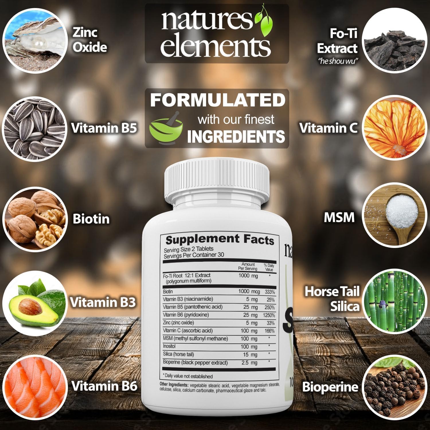 Front packaging of Natures Elements Advanced Shou Wu for clear product details.