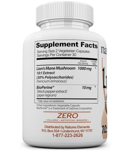Natures Elements Lion’s Mane with BioPerine bottle highlighting absorption