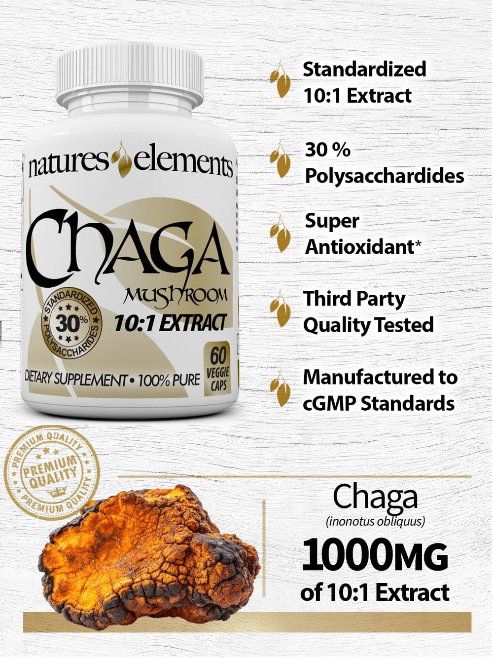 Three-month supply of Natures Elements Chaga capsules