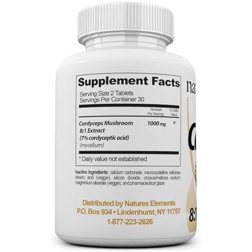Natures Elements Cordyceps 1000mg serving tablets ideal for daily immune support