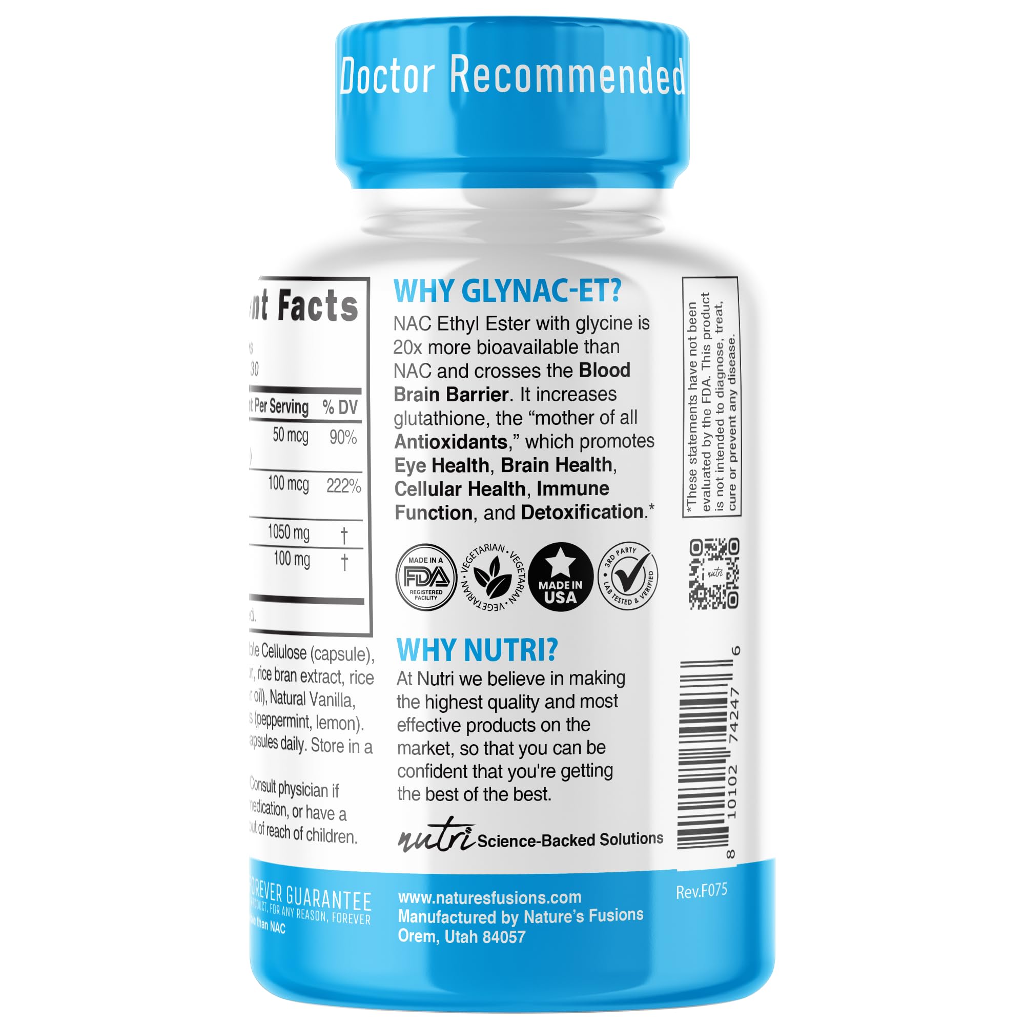 Nature's Fusions GlyNAC-ET lab testing seal on package