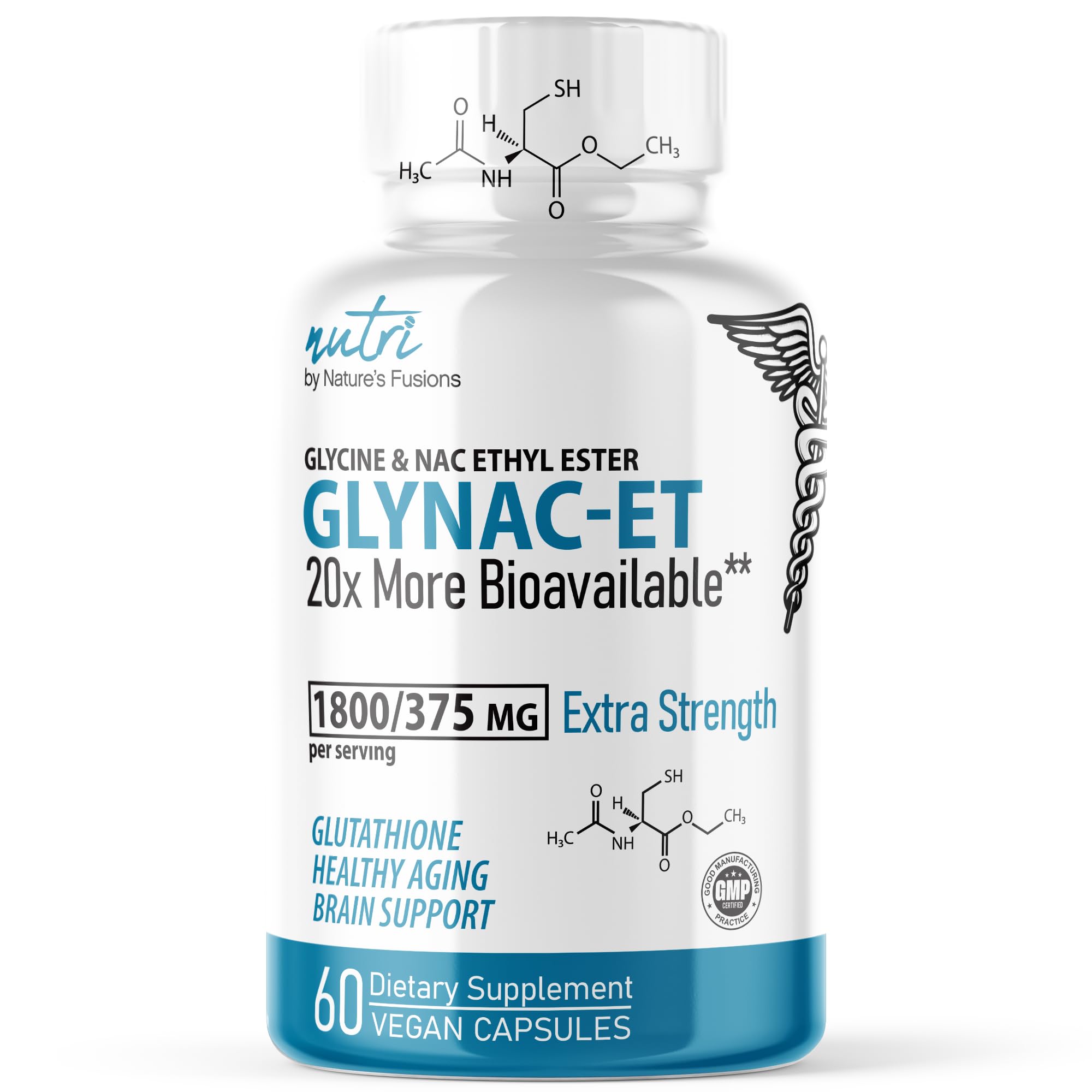 Nature's Fusions NAC Ethyl Ester + Glycine bottle; premium packaging signals quality and ease of use.