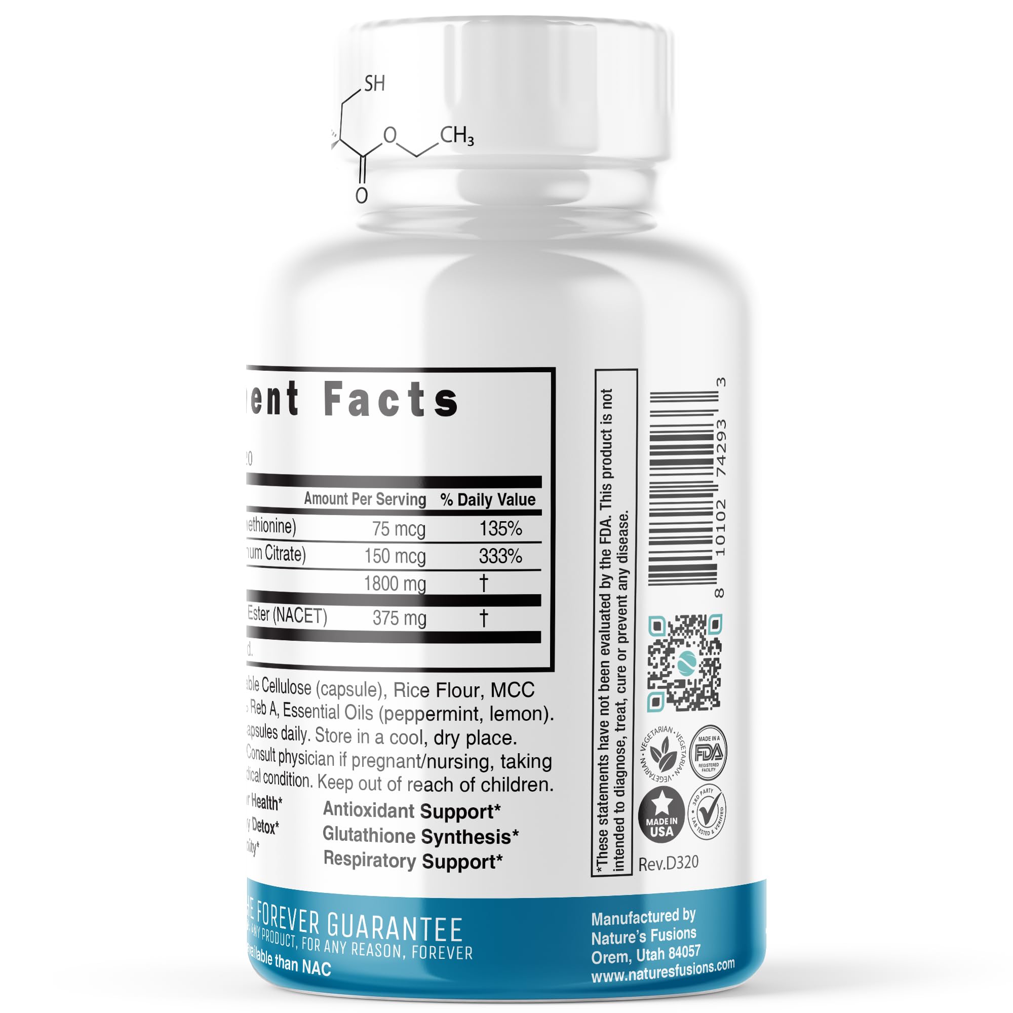 Label detail highlights NACET, Glycine, and daily dosage instructions.