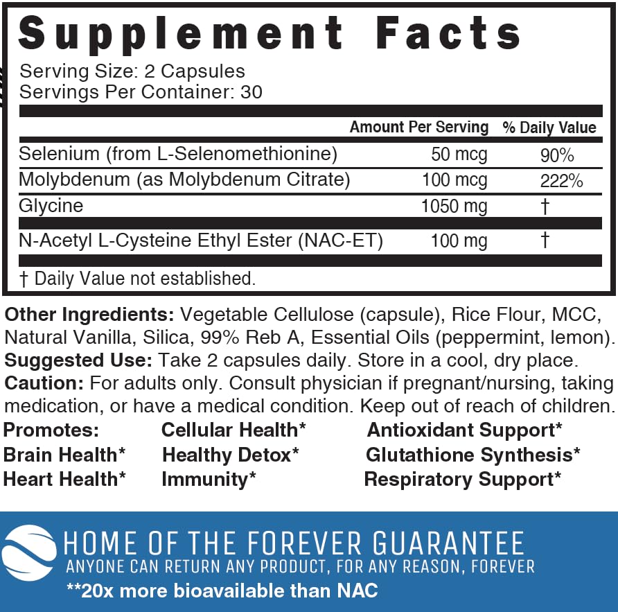 Nature's Fusions Neuro NACET capsules close-up showing serving size