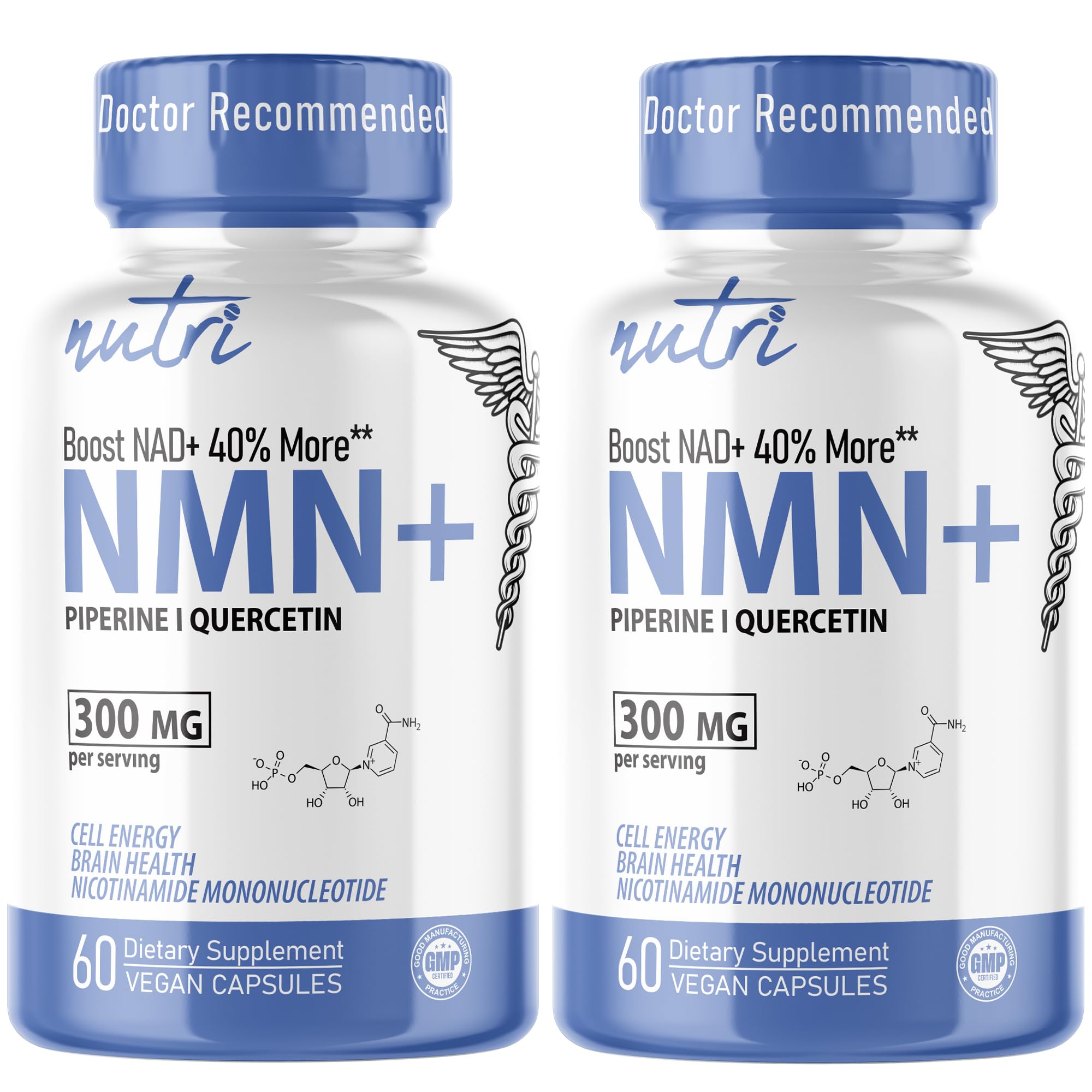 Nature's Fusions NMN 300mg bottle front highlighting premium NAD precursor for energy support