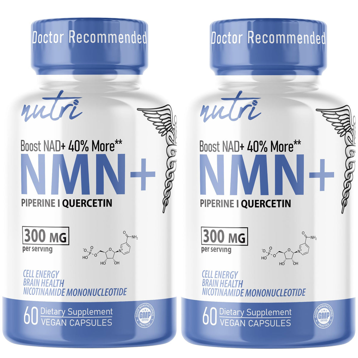 Nature's Fusions NMN 300mg bottle front highlighting premium NAD precursor for energy support