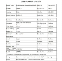 Nature's Fusions NMN ingredients label highlighting 99%+ NMN purity and third-party testing
