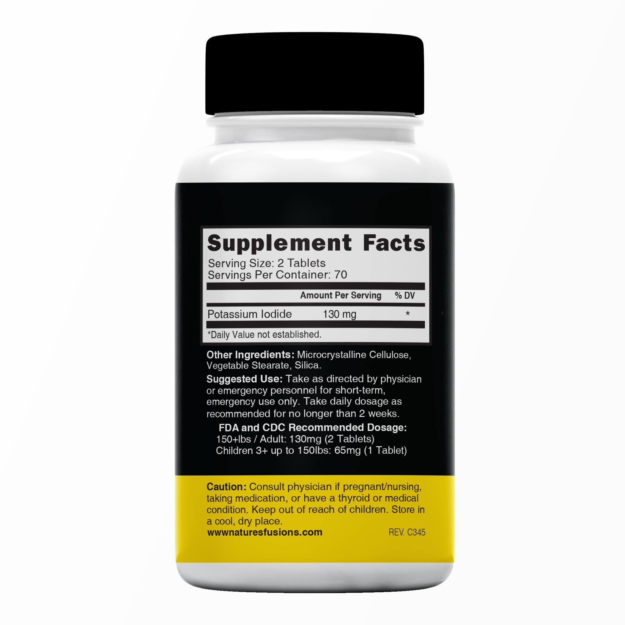 Nature's Fusions 130 mg KI tablets close-up showing tablet details