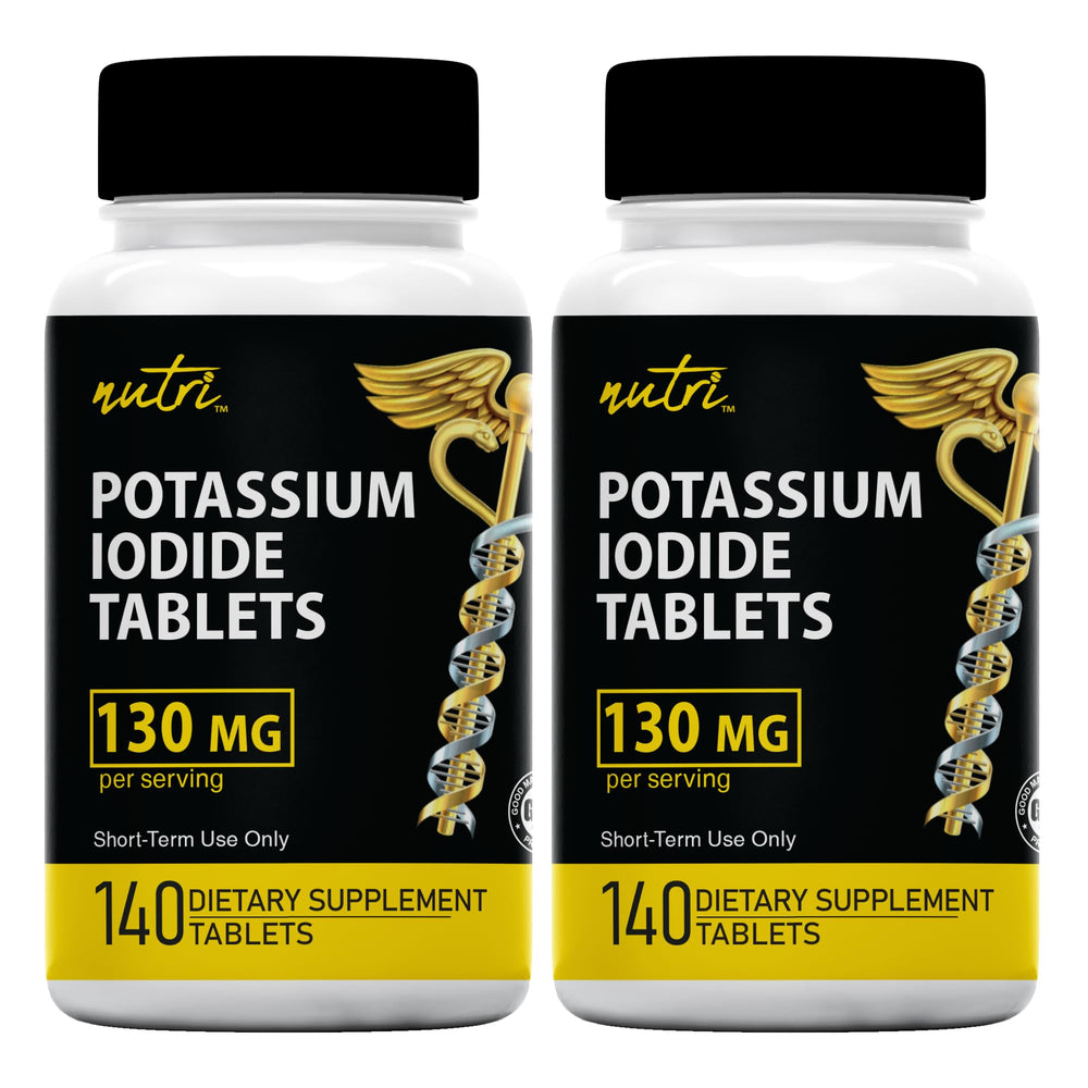 Nature's Fusions potassium iodide tablets bottle display, ideal for family emergency kits
