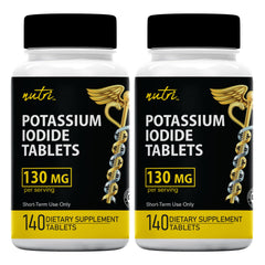 Nature's Fusions potassium iodide tablets bottle display, ideal for family emergency kits