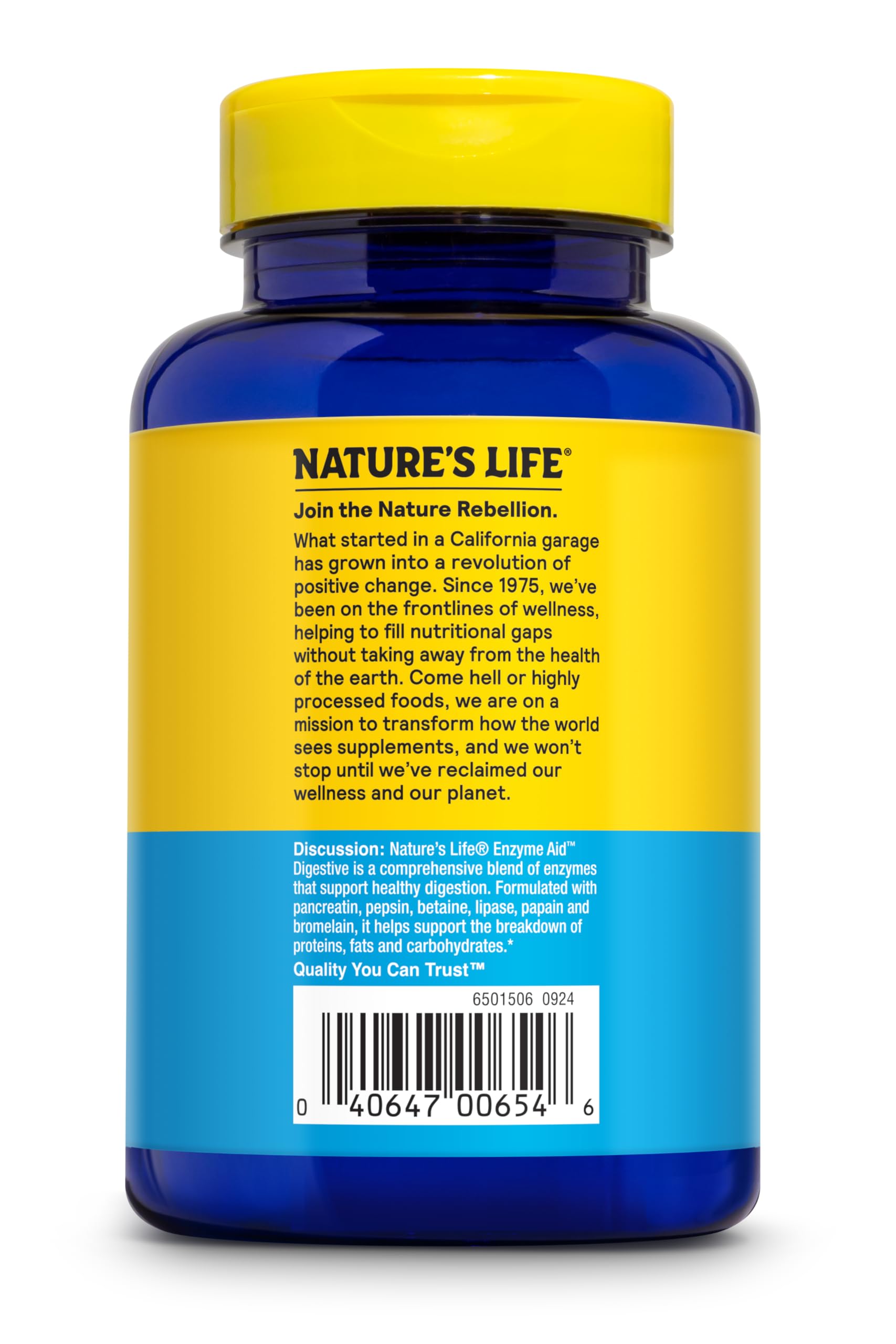 Nature's Life Enzyme Aid Digest Cap label close-up showing natural digestion ingredients.