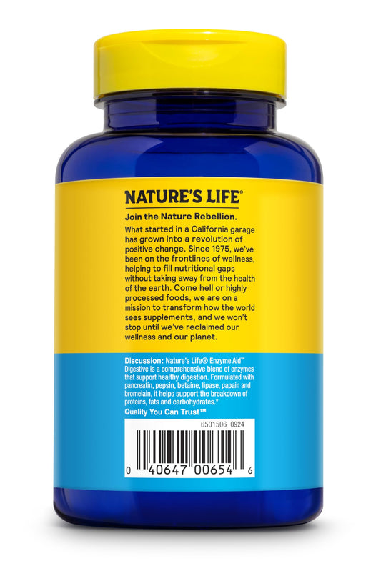 Nature's Life Enzyme Aid Digest Cap label close-up showing natural digestion ingredients.