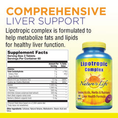 Nature's Life Lipotropic Complex tablets closeup for metabolism support.