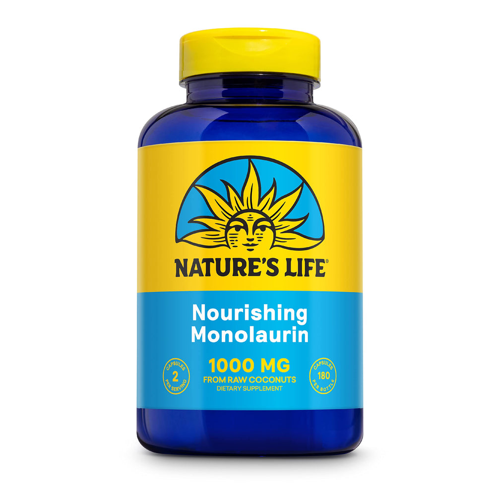 Nature's Life Monolaurin 1000 mg bottle signaling immune support and gut balance.