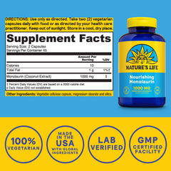 Nature's Life Monolaurin capsules for convenient daily immune and gut wellness.