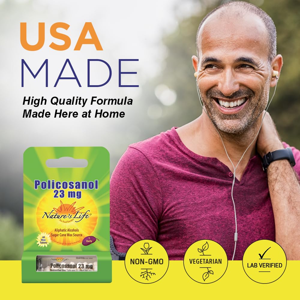 Nature's Life Policosanol 23mg vegetarian gluten-free symbol on label