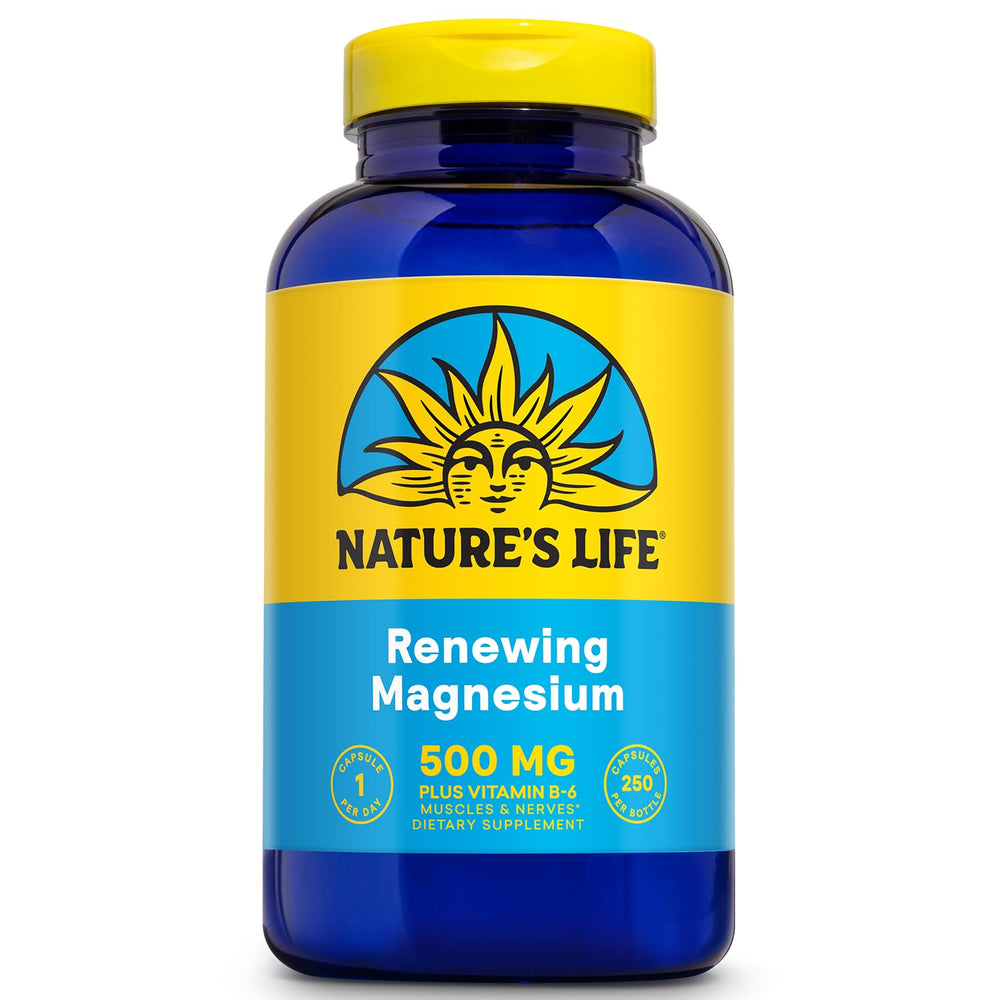 Nature's Life Renewing Magnesium 500mg bottle showing packaging and label details for daily support