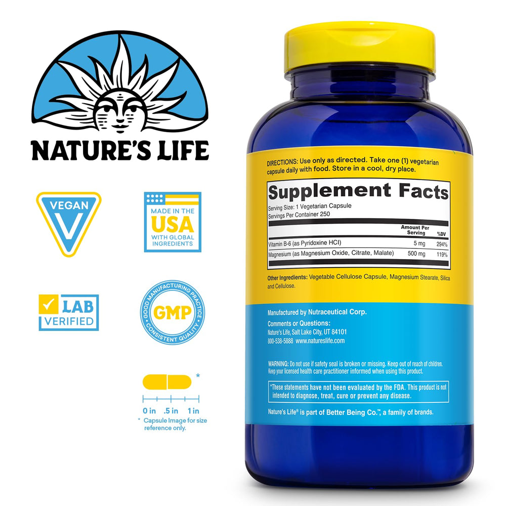 Nature's Life Renewing Magnesium 500mg capsules in container for easy daily intake